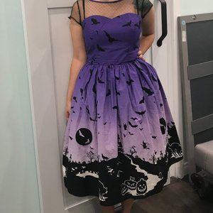 Hell Bunny Purple Halloween, Pumpkins, Bats Dress